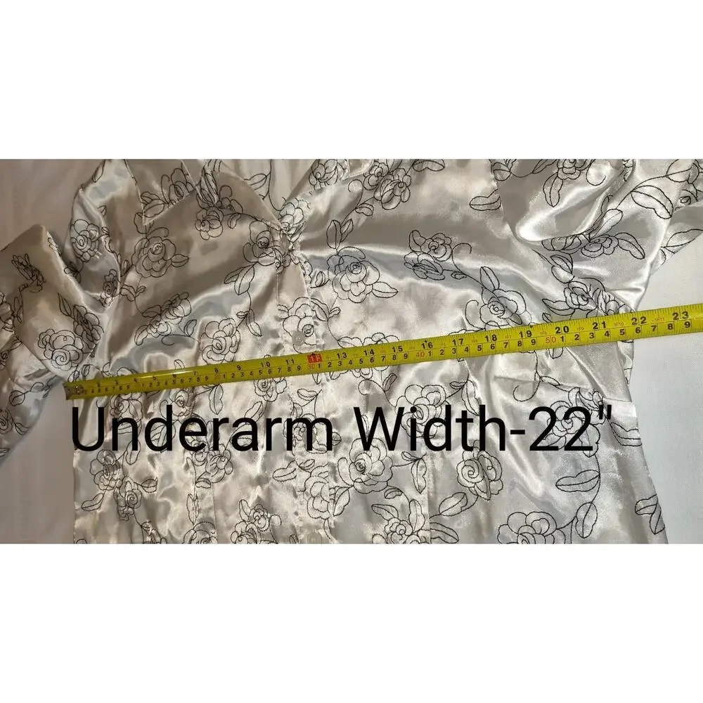 Style & Co Satin Blouse Top 16W Embroidered Black White Flared 3/4 Sleeves - Picture 13 of 16